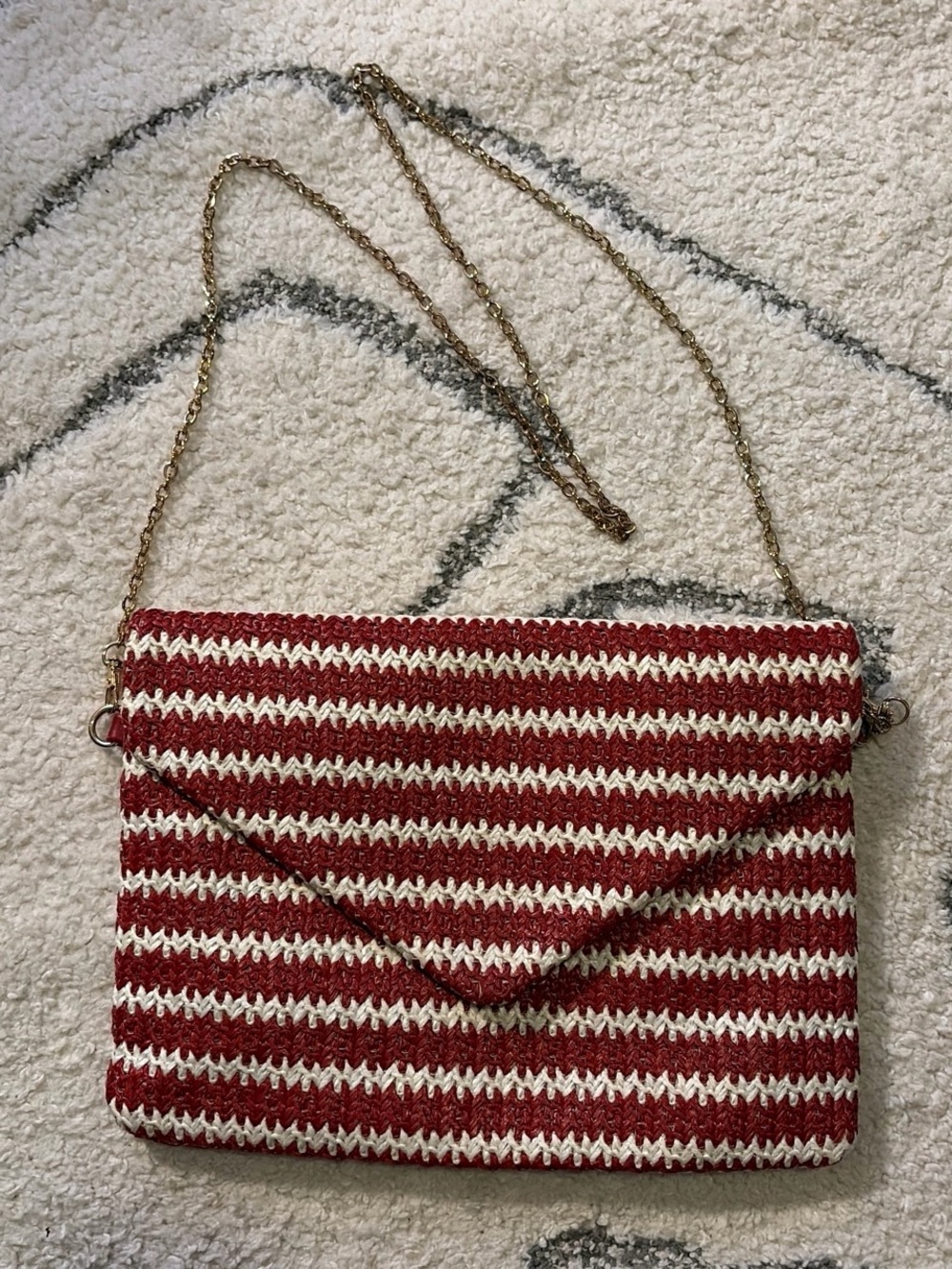 Vintage 888 Red & White Striped Crochet Crossbody Bag